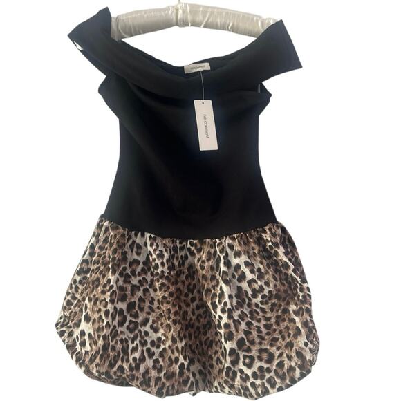 No Comment OFF THE SHOULDER LEOPARD BUBBLE MINI DRESS SzM - Picture 1 of 4